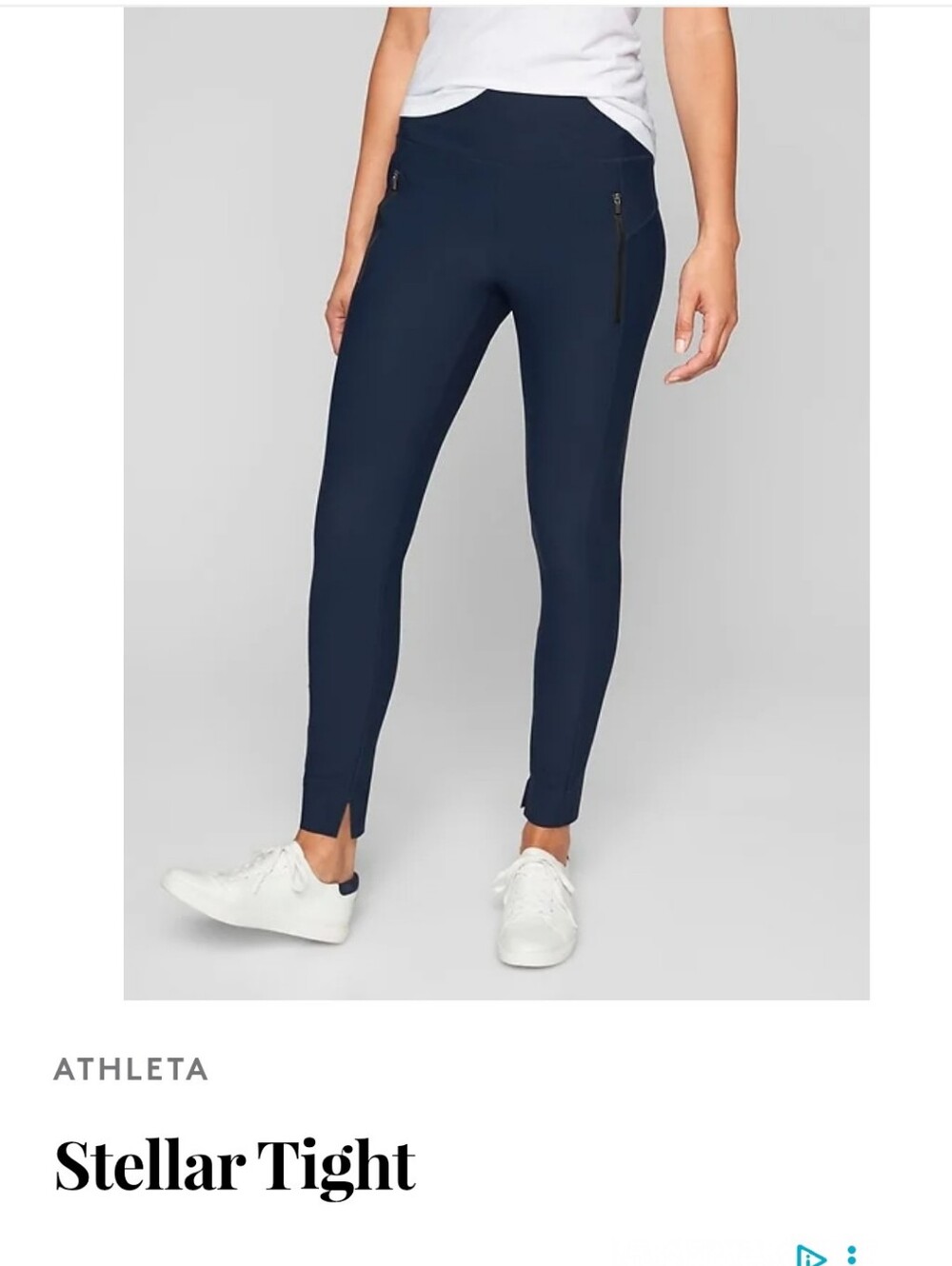 Athleta Stellar Tights Pull On Navy Pants with Zip Pocket Sz S